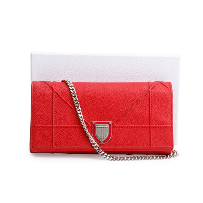 Christian Dior Red Grained Calfskin Leather Diorama Croisiere Wallet on Chain Rovelle Bags