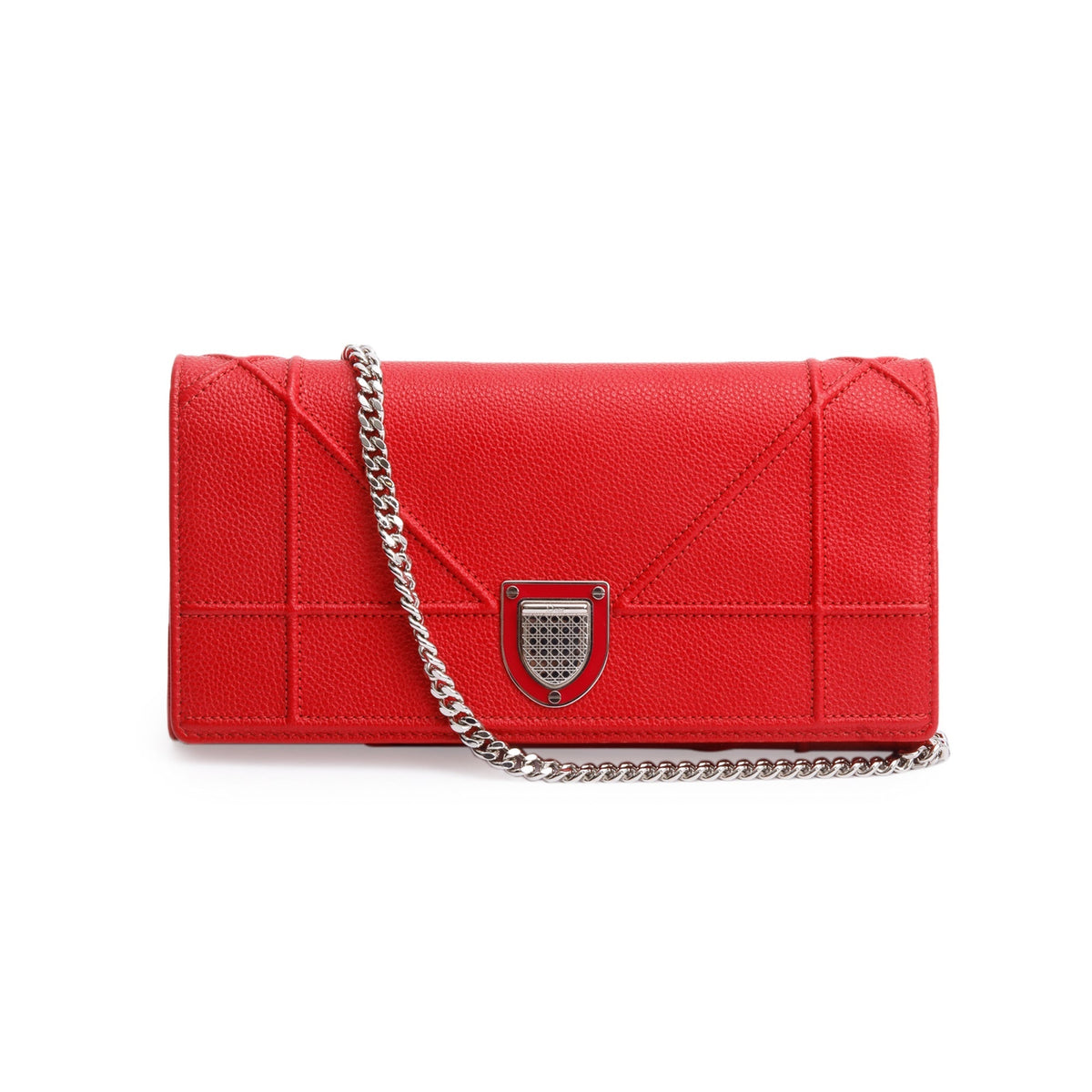 Christian Dior Red Grained Calfskin Leather Diorama Croisiere Wallet on Chain Rovelle Bags