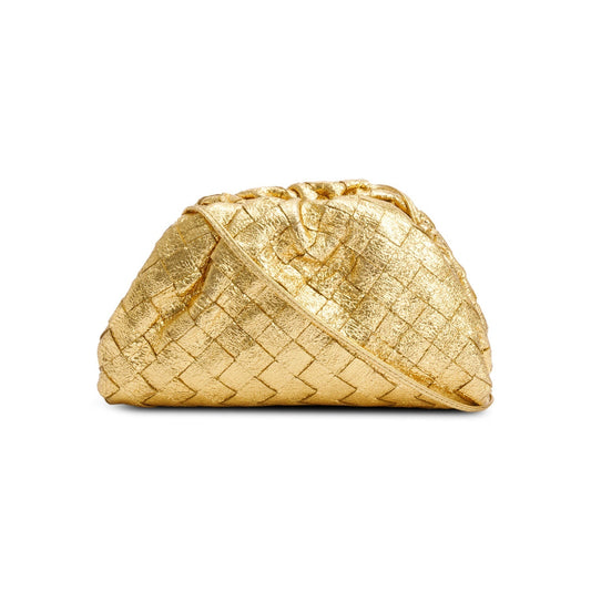 Bottega Veneta Gold Metallic Calfskin Intrecciato Leather The Mini Pouch