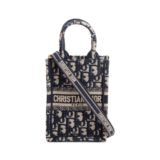 Christian Dior 2022 Blue Oblique Embroidery Mini Vertical Book Tote Rovelle Bags
