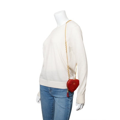 Christian Dior 2023 Red Cannage Calfskin Leather Dioramour Caro Heart Chain Pouch Rovelle Bags