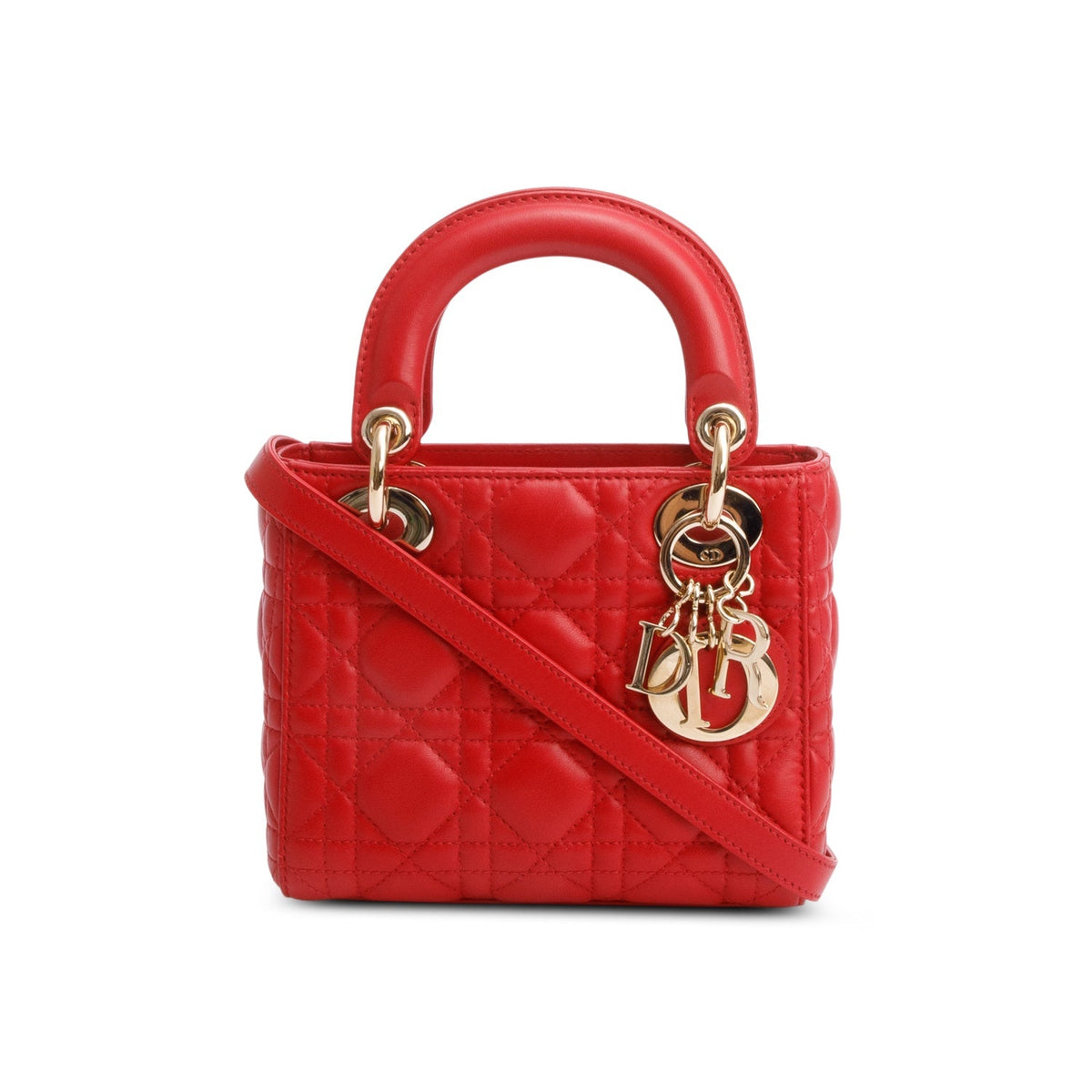 Christian Dior Red Cannage Leather Mini Lady Dior Bag Rovelle Bags