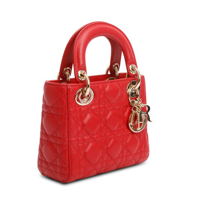 Christian Dior Red Cannage Leather Mini Lady Dior Bag Rovelle Bags