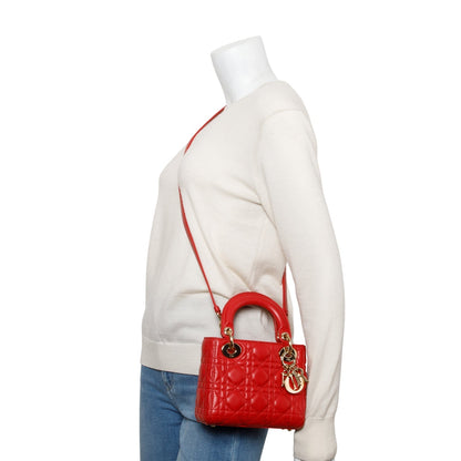 Christian Dior Red Cannage Leather Mini Lady Dior Bag Rovelle Bags