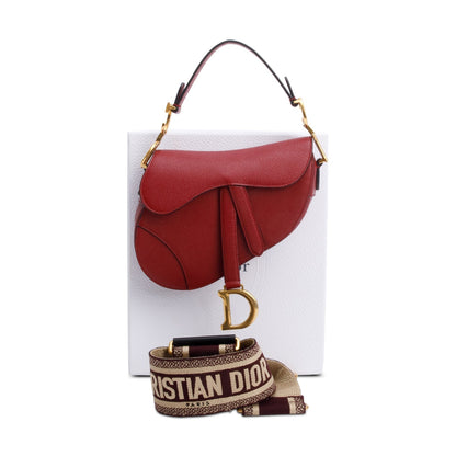 Christian Dior Red Grained Calfskin Leather Mini Saddle Bag Rovelle Bags