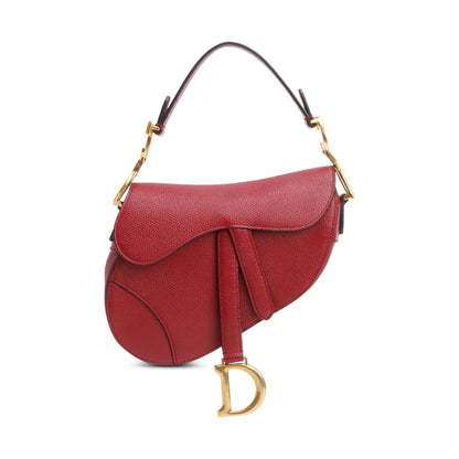 Christian Dior Red Grained Calfskin Leather Mini Saddle Bag Rovelle Bags