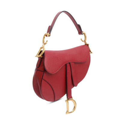 Christian Dior Red Grained Calfskin Leather Mini Saddle Bag Rovelle Bags