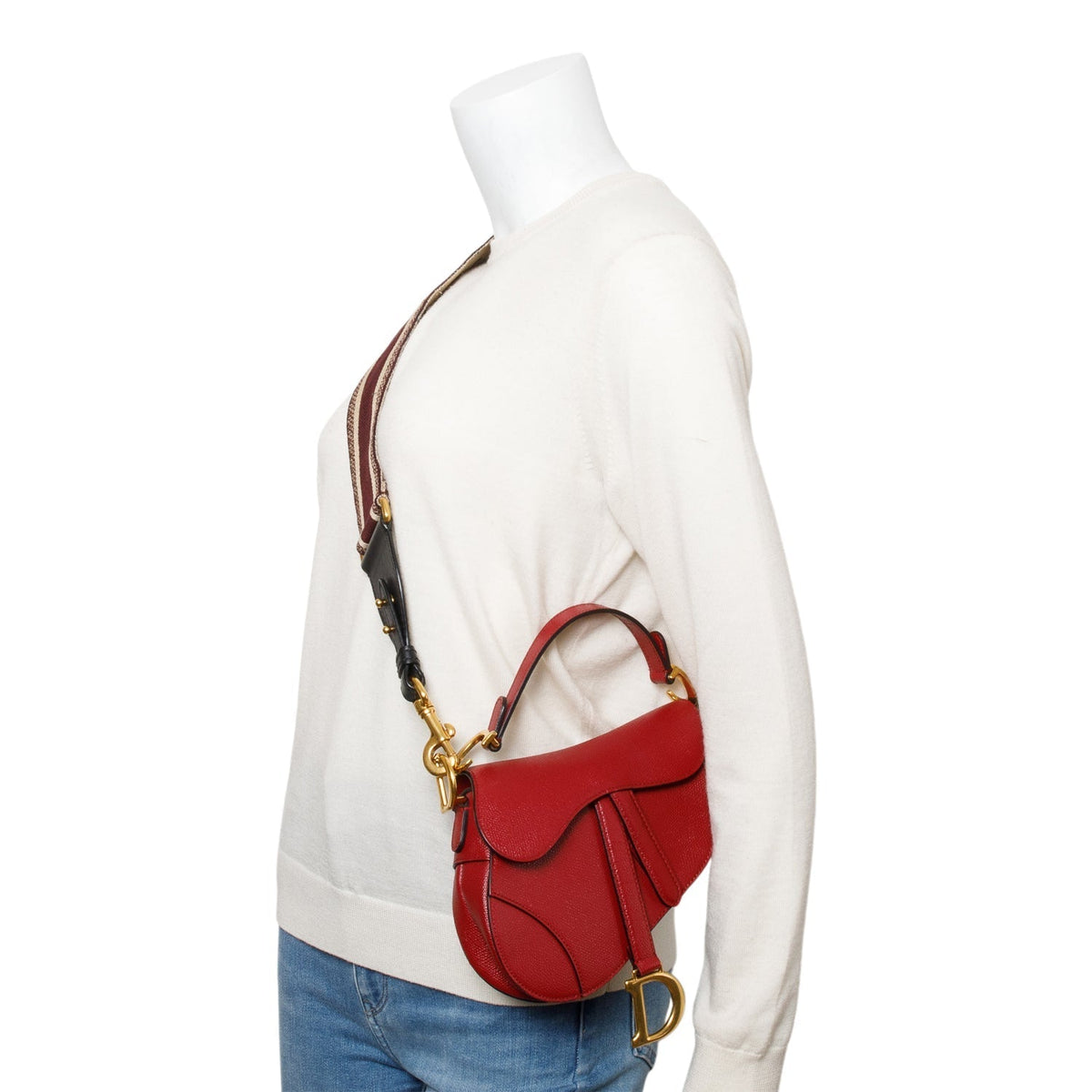 Christian Dior Red Grained Calfskin Leather Mini Saddle Bag Rovelle Bags