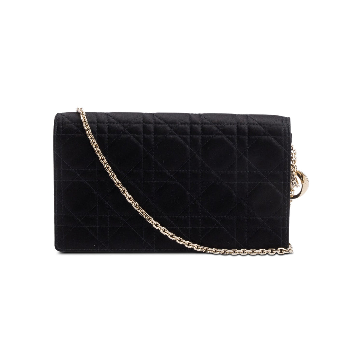 Christian Dior Black Cannage Satin Lady Dior Chain Pouch Rovelle Bags