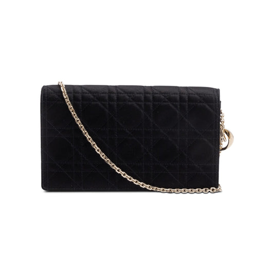Christian Dior Black Cannage Satin Lady Dior Chain Pouch Rovelle Bags