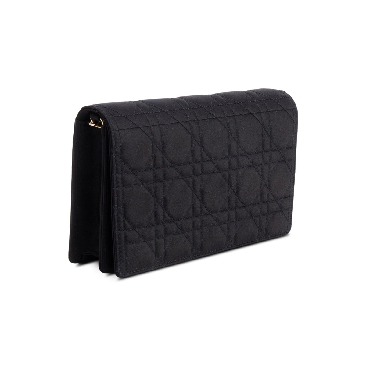 Christian Dior Black Cannage Satin Lady Dior Chain Pouch Rovelle Bags