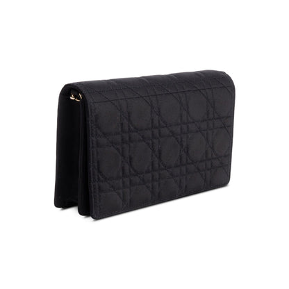 Christian Dior Black Cannage Satin Lady Dior Chain Pouch Rovelle Bags