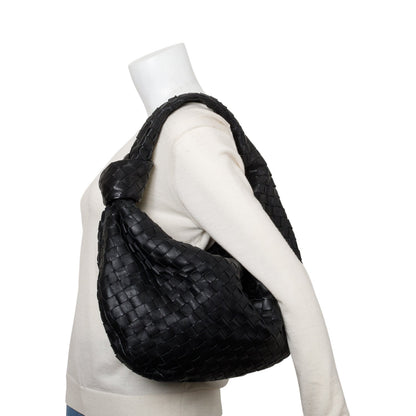 Bottega Veneta 2026 Black Intrecciato Leather Small Jodie Bag