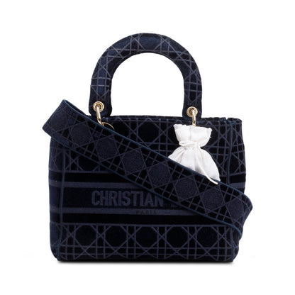 Christian Dior 2020 Navy Toile De Jouy Embroidery Medium Lady D-Lite Bag Rovelle Bags