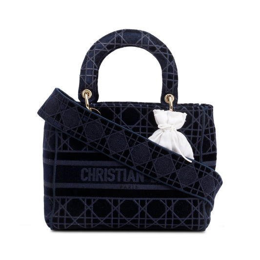 Christian Dior 2020 Navy Toile De Jouy Embroidery Medium Lady D-Lite Bag Rovelle Bags
