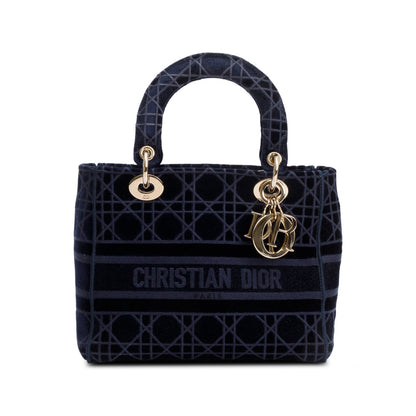 Christian Dior 2020 Navy Toile De Jouy Embroidery Medium Lady D-Lite Bag Rovelle Bags