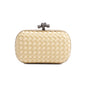 Bottega Veneta Gold Snakeskin-Trimmed Intrecciato Satin Knot Clutch