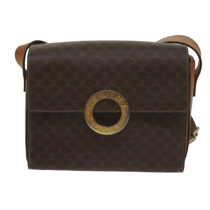 Luxury CELINE Macadam Canvas Shoulder Bag PVC Leather Brown 60985