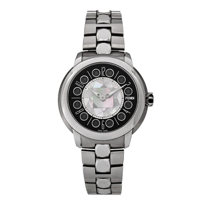 Stainless Steel Mother of Pearl Topaz Spinel 38mm Ishine Rotating Gem Two Tone Quartz Watch Black
