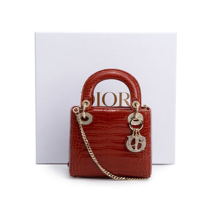 Christian Dior Red Crocodile Crystal Embellished Mini Lady Dior Bag Rovelle Bags