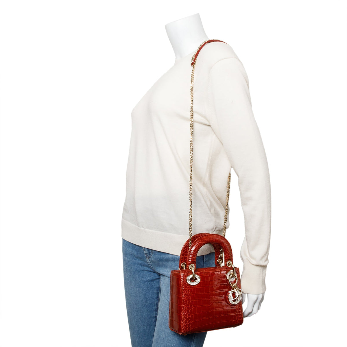 Christian Dior Red Crocodile Crystal Embellished Mini Lady Dior Bag Rovelle Bags