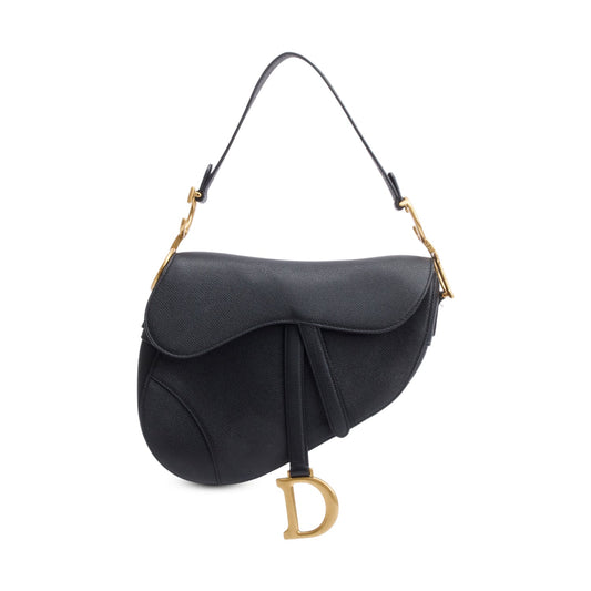 Christian Dior 2020 Black Grained Calfskin Leather Saddle Bag Rovelle Bags
