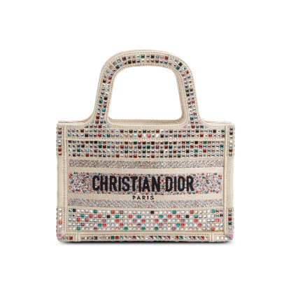 Christian Dior 2022 Metallic Gold Embroidery Crystal Embellished Mini Book Tote Rovelle Bags