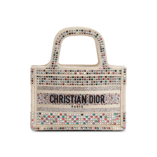 Christian Dior 2022 Metallic Gold Embroidery Crystal Embellished Mini Book Tote Rovelle Bags