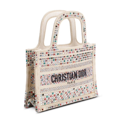 Christian Dior 2022 Metallic Gold Embroidery Crystal Embellished Mini Book Tote Rovelle Bags