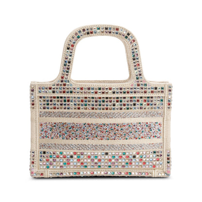 Christian Dior 2022 Metallic Gold Embroidery Crystal Embellished Mini Book Tote Rovelle Bags