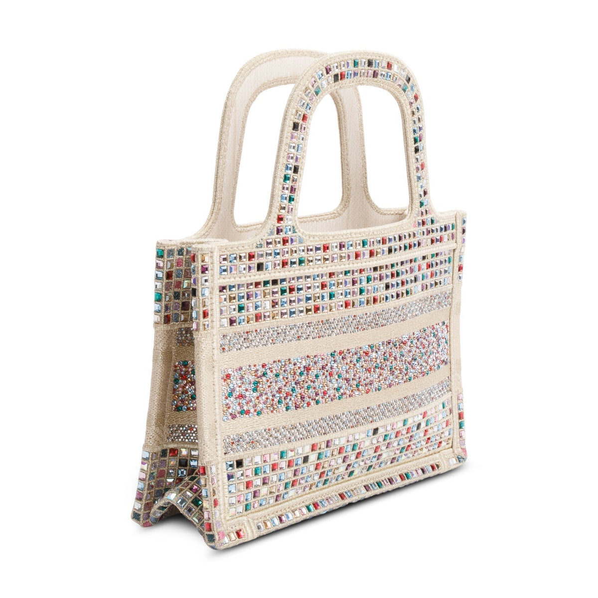 Christian Dior 2022 Metallic Gold Embroidery Crystal Embellished Mini Book Tote Rovelle Bags