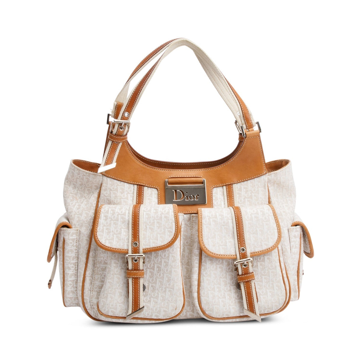 Christian Dior White Diorissimo Tan Leather Multi-Pocket Tote Rovelle Bags
