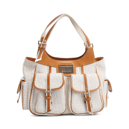 Christian Dior White Diorissimo Tan Leather Multi-Pocket Tote Rovelle Bags