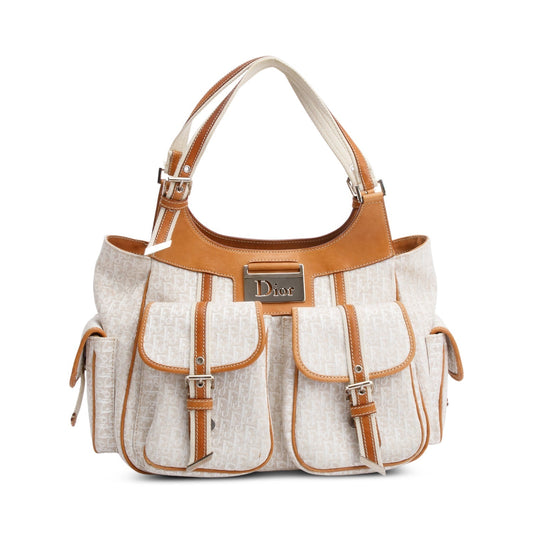 Christian Dior White Diorissimo Tan Leather Multi-Pocket Tote Rovelle Bags