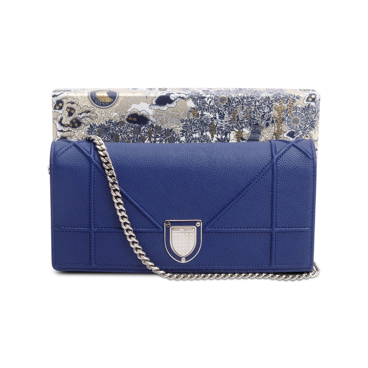 Christian Dior Blue Grained Calfskin Leather Diorama Croisiere Wallet on Chain Rovelle Bags