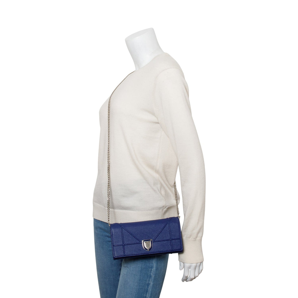 Christian Dior Blue Grained Calfskin Leather Diorama Croisiere Wallet on Chain Rovelle Bags