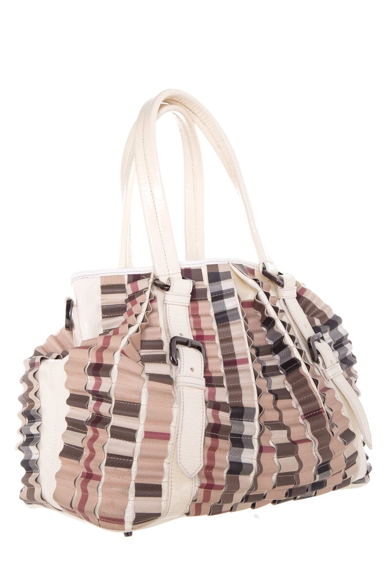 Burberry Cartridge Novacheck Leather Cream Satchel Bag