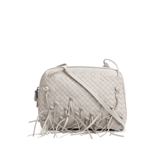 Bottega Veneta Grey Intrecciato Nappa Leather Fringe Nodini Crossbody Bag