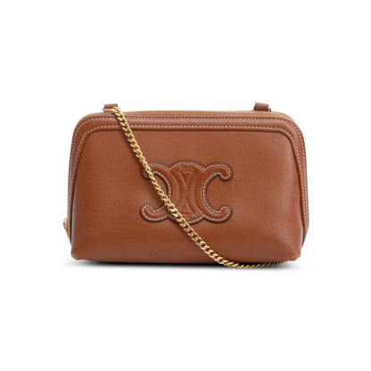 Celine 2022 Tan Calfskin Leather Triomphe Clutch On Chain