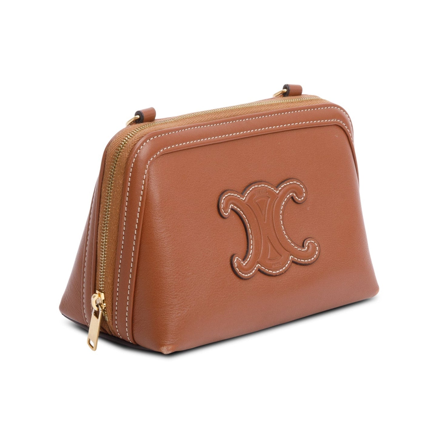 Celine 2022 Tan Calfskin Leather Triomphe Clutch On Chain