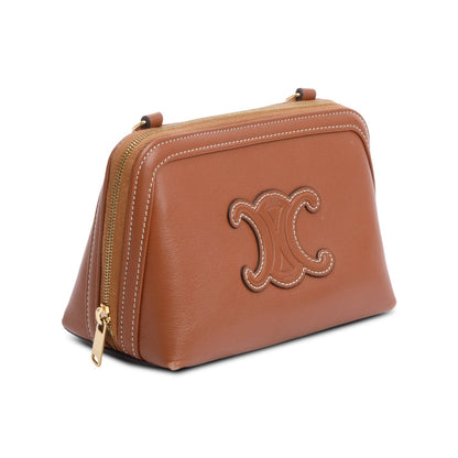 Celine 2022 Tan Calfskin Leather Triomphe Clutch On Chain