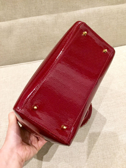 Lady Dior Medium Red Patent Leather Monogram Embossed Handbag Gold Hardware Rovelle Bags