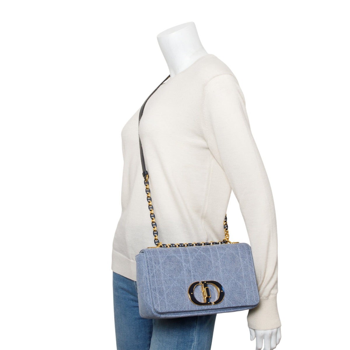 Christian Dior 2022 Blue Macrocannage Denim Medium Dior Caro Bag Rovelle Bags