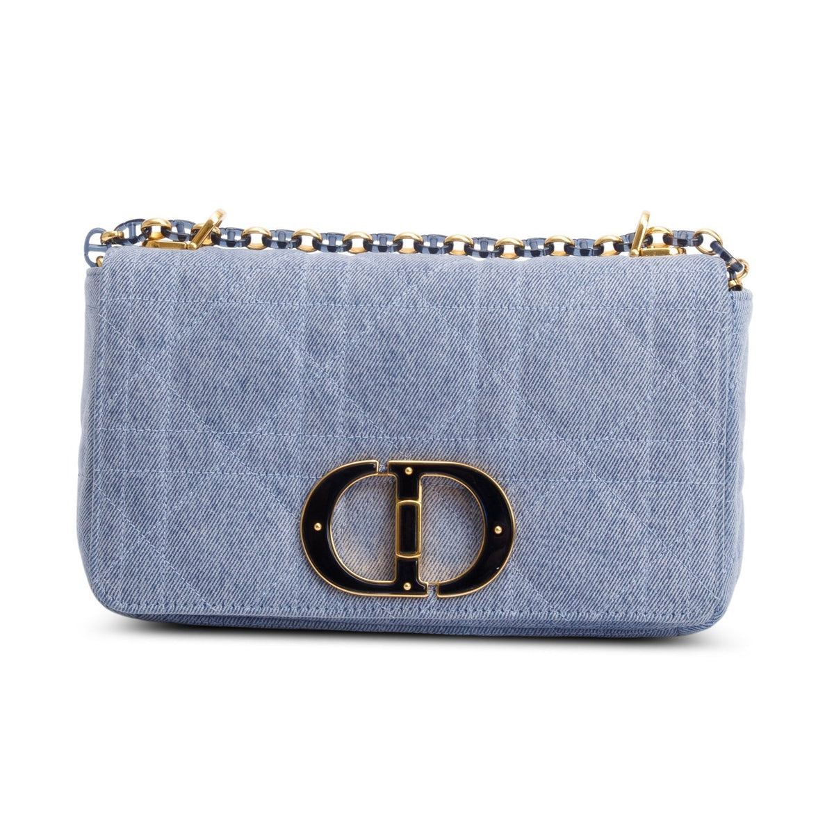 Christian Dior 2022 Blue Macrocannage Denim Medium Dior Caro Bag Rovelle Bags
