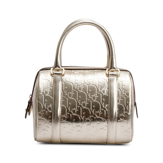 Christian Dior Metallic Gold Oblique Embossed Leather Trotter Boston Bag Rovelle Bags