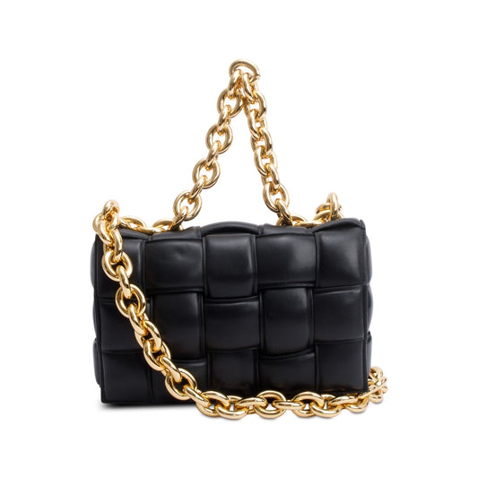 Bottega Veneta Black Intreccio Nappa Padded Leather Maxi Chain Cassette Bag