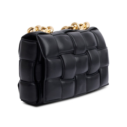 Bottega Veneta Black Intreccio Nappa Padded Leather Maxi Chain Cassette Bag