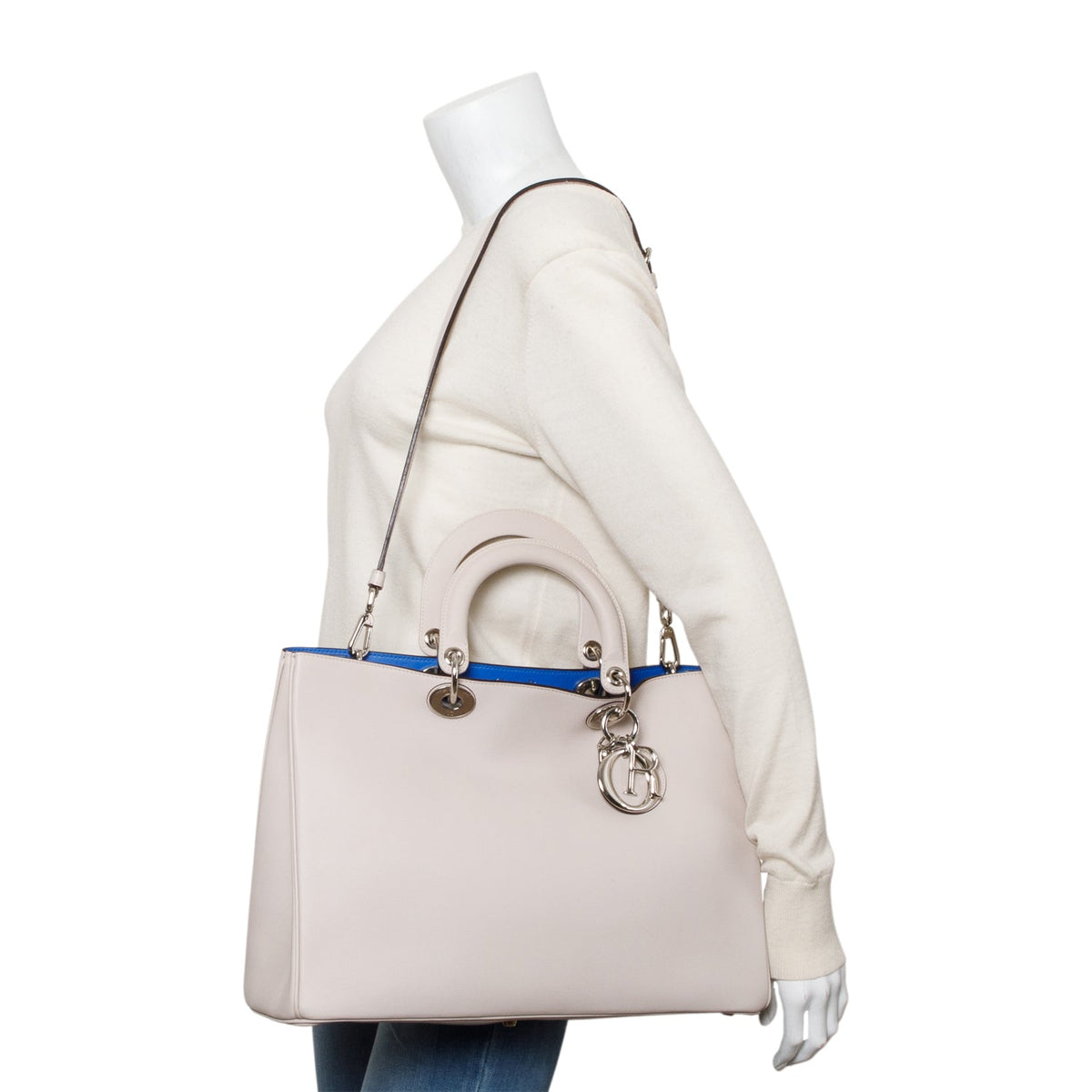 Christian Dior Ivory Calfskin Leather Large Diorissimo Tote Rovelle Bags