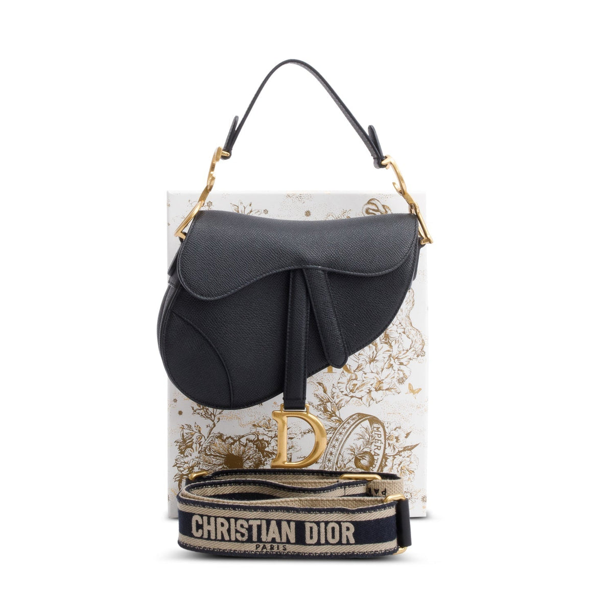 Christian Dior Black Grained Calfskin Leather Mini Saddle Bag Rovelle Bags