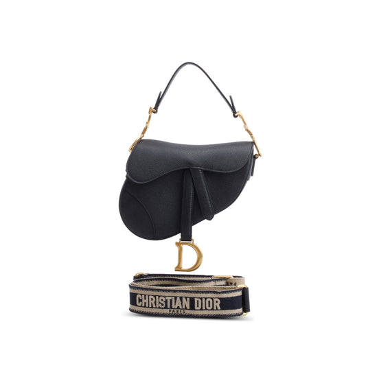 Christian Dior Black Grained Calfskin Leather Mini Saddle Bag Rovelle Bags